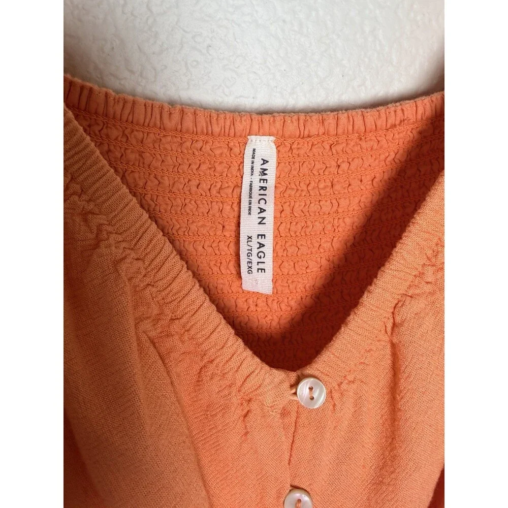 American Eagle XL Orange Smocked Puff Sleeve Tiered Mini Dress - Picture 4 of 4